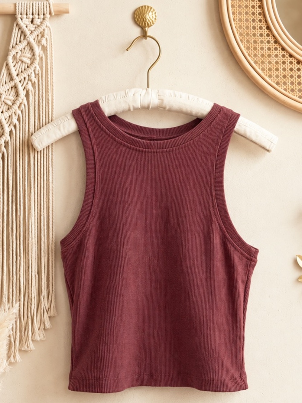 Tilly's Ribbed Brown/Red Crewneck Crop Top